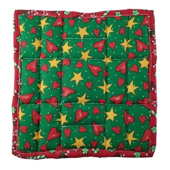 Hand Sewn Christmas Potholder Quilted Trivet Set of 2 Red Green Whtie Candy Cane - Picture 5 of 9